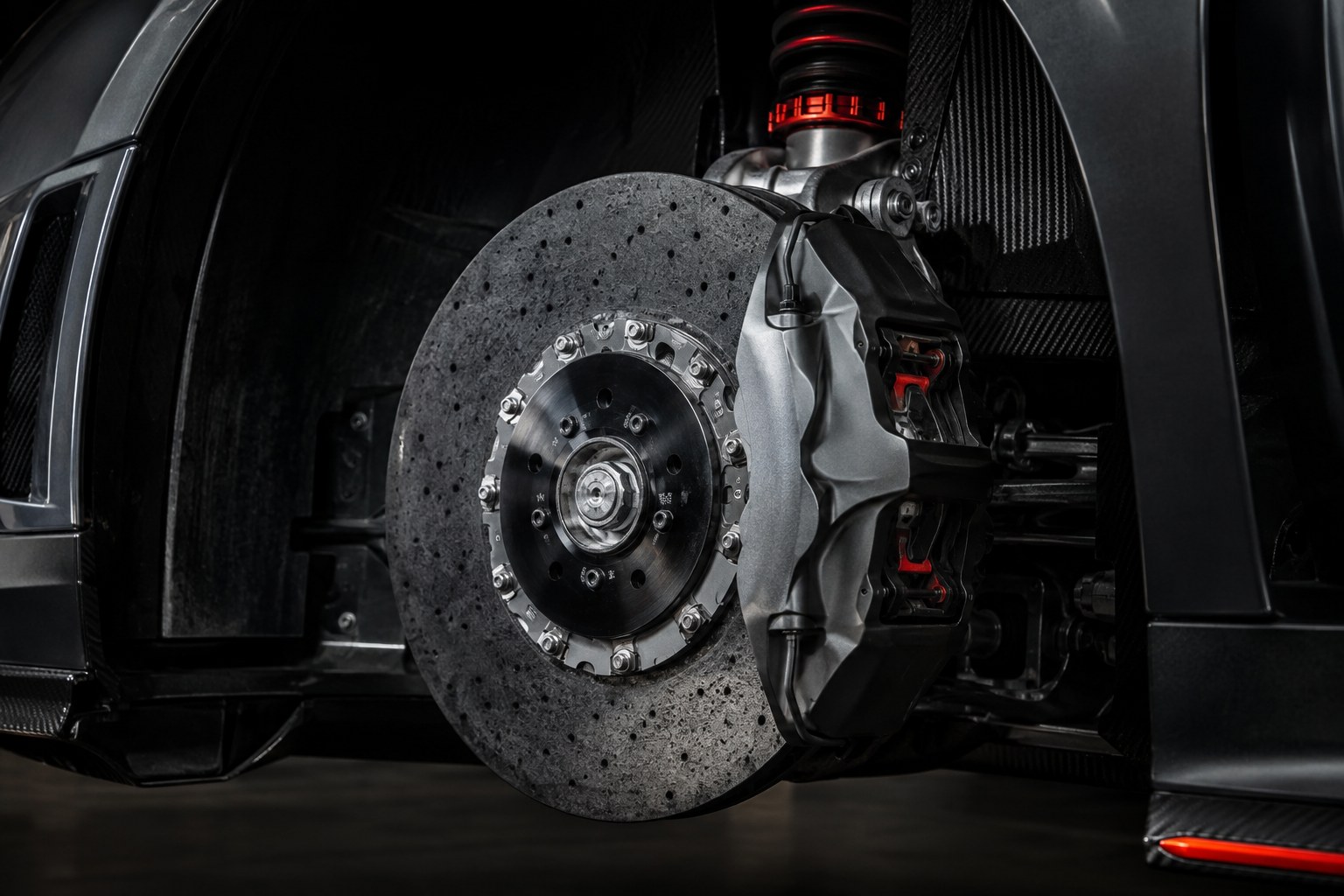Detailed view of precision automotive components and metallic surfaces